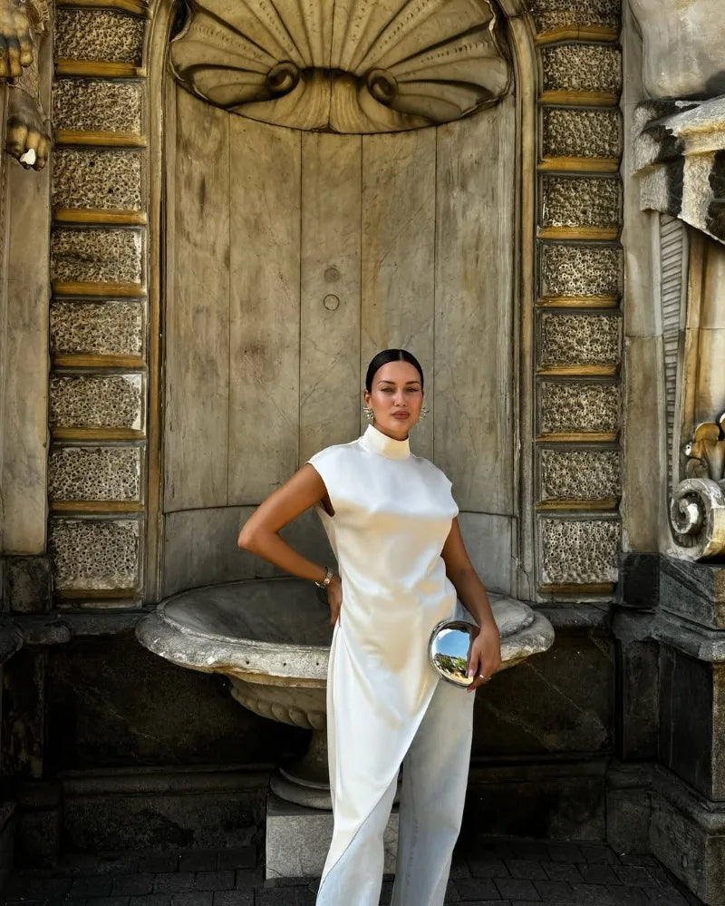 Women Solid Fashion Satin Maxi Dress