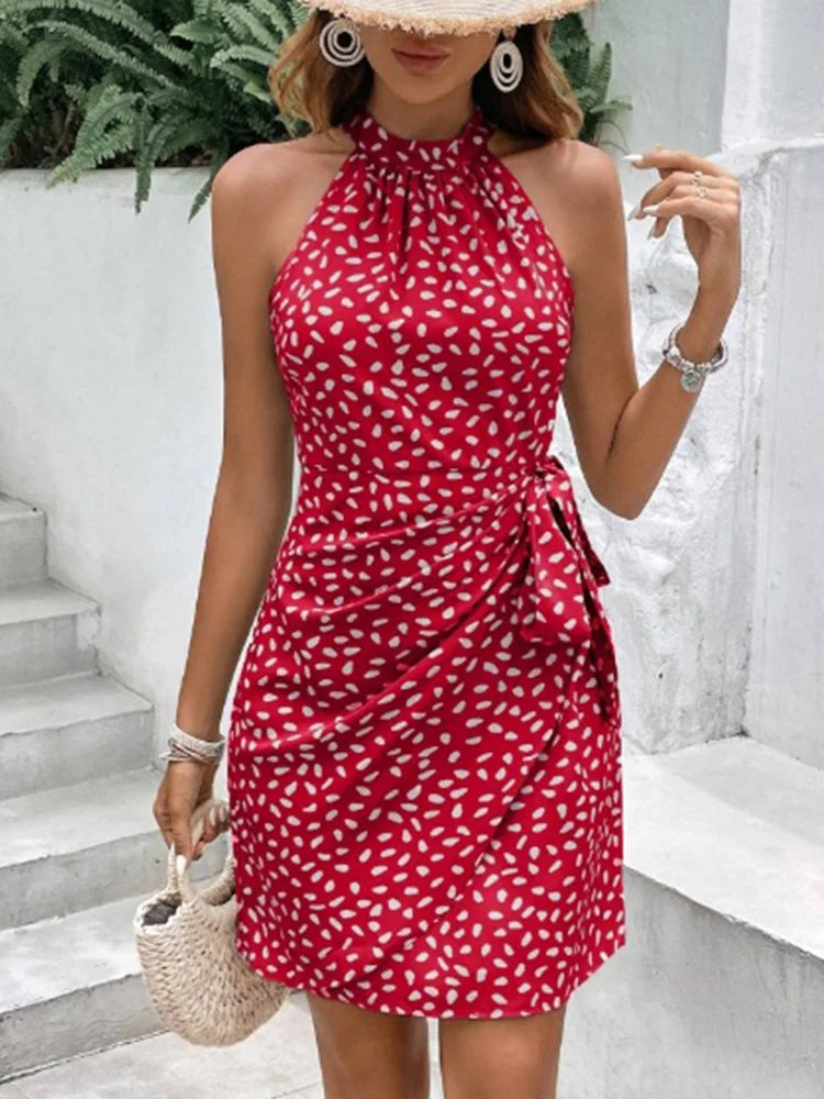 Solid Colored Polka Dot Mini Dresses Women's Camisole Sleeveless