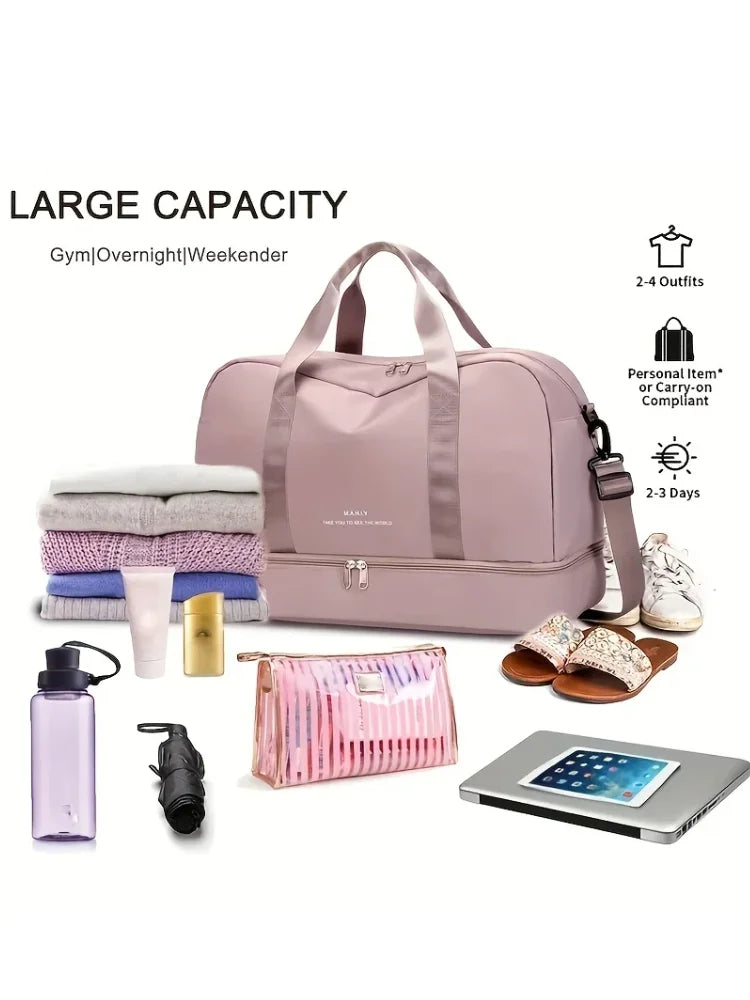 Expandable Travel Duffle Bag for Women, Sports Handbag, Fitness Bag, Large Capacity