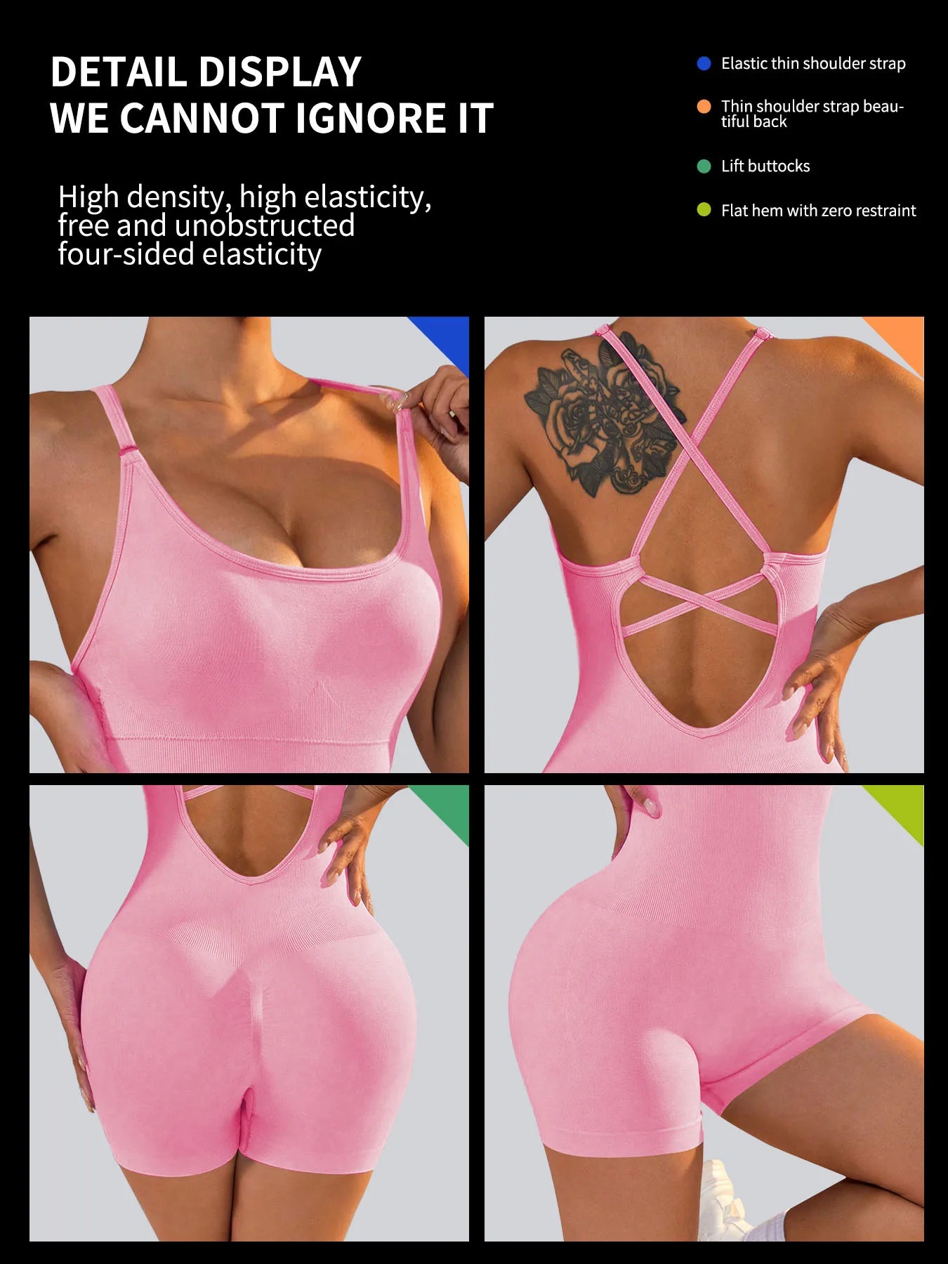 One-Piece Yoga Jumpsuit – Women’s Skinny Short Fitness Bodysuit