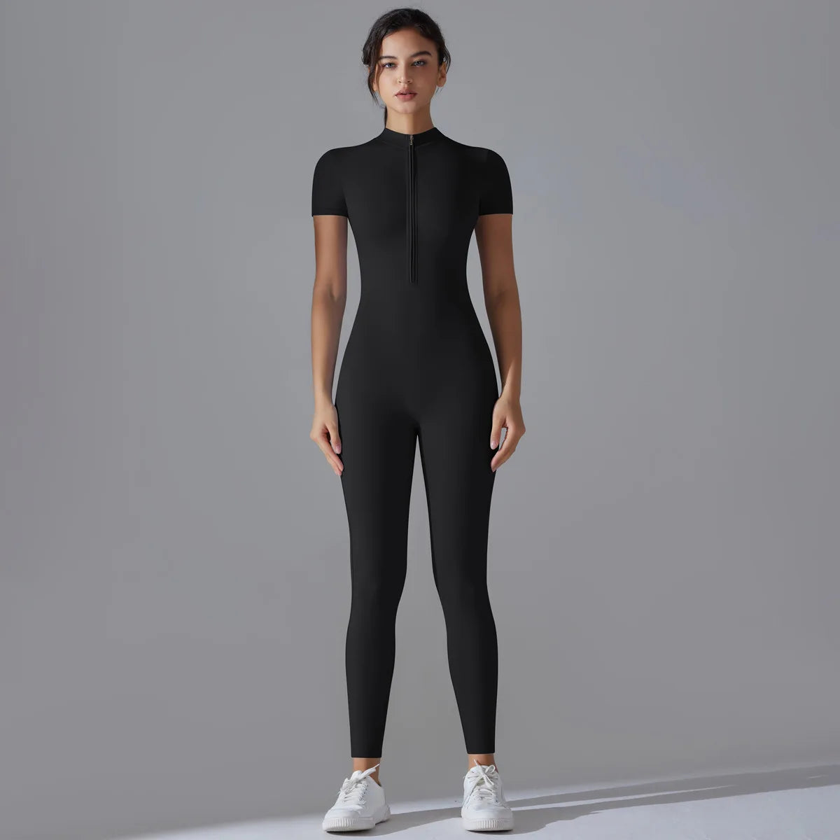 Naked Zipper Short-Sleeved Yoga Jumpsuit