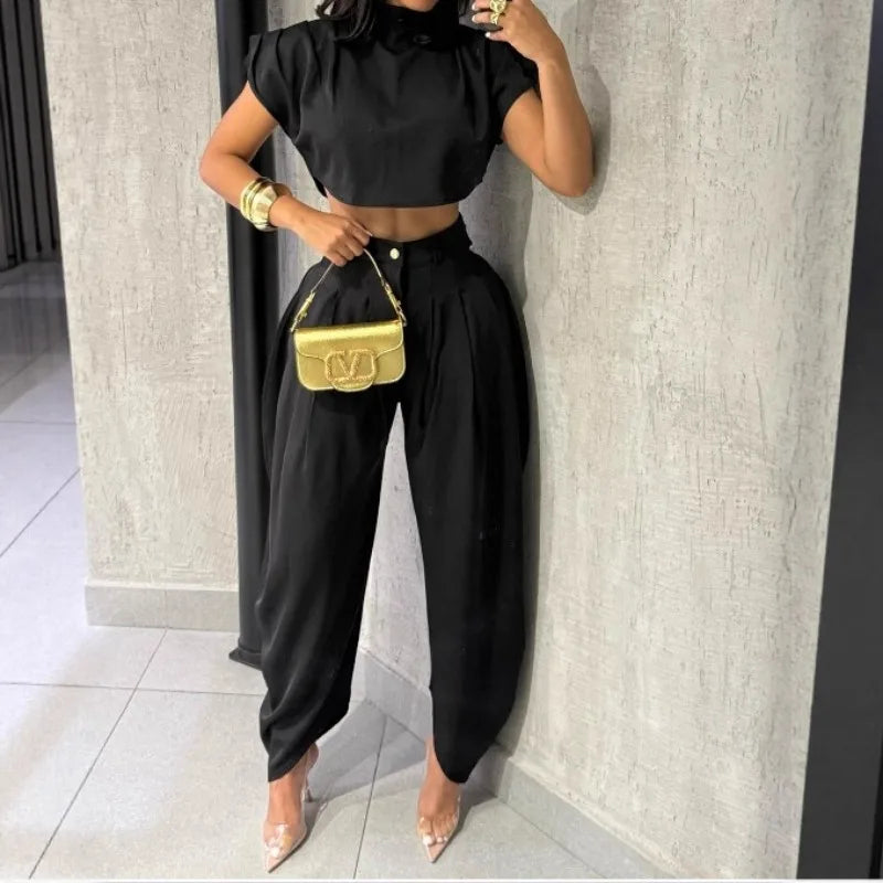 Streetwear 2-Piece Set – Women’s Cropped Top & Slim Pants Outfit