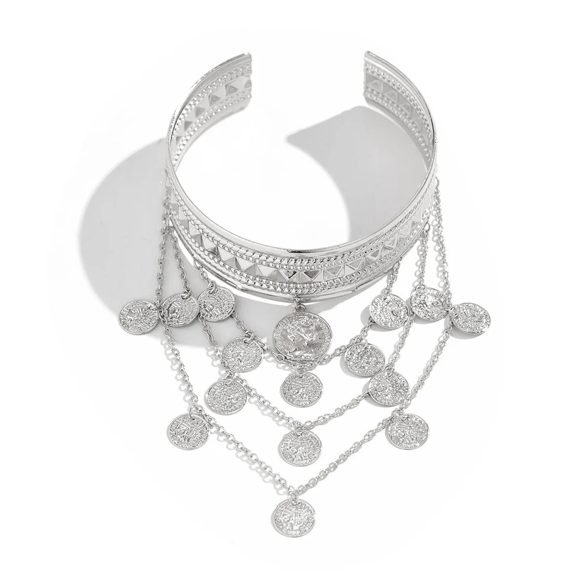 New Trendy Golden Metal Coin Leaf Chain Tassel Upper Arm Bangles Cuff Bracelet