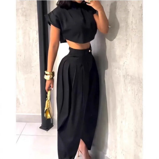 Streetwear 2-Piece Set – Women’s Cropped Top & Slim Pants Outfit