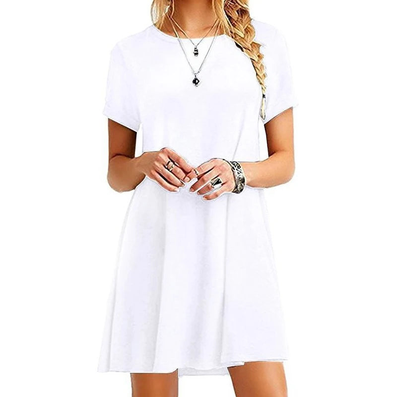 Women Casual Short Sleeve T Shirt Dress Vintage O Neck Print