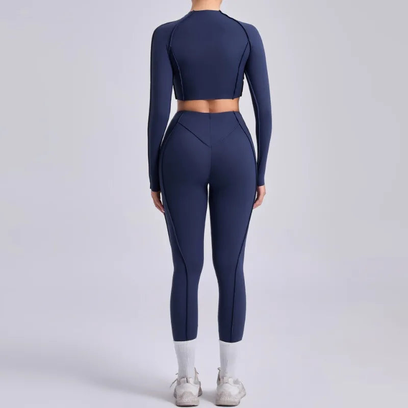 Seamless Yoga Sets Sports Fitness Hip-lifting High Waist Skinny Long-sleeved Suit Running Workout Gym Leggings Sets for Women