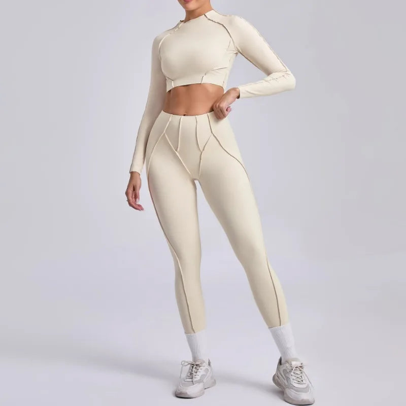 Seamless Yoga Sets Sports Fitness Hip-lifting High Waist Skinny Long-sleeved Suit Running Workout Gym Leggings Sets for Women