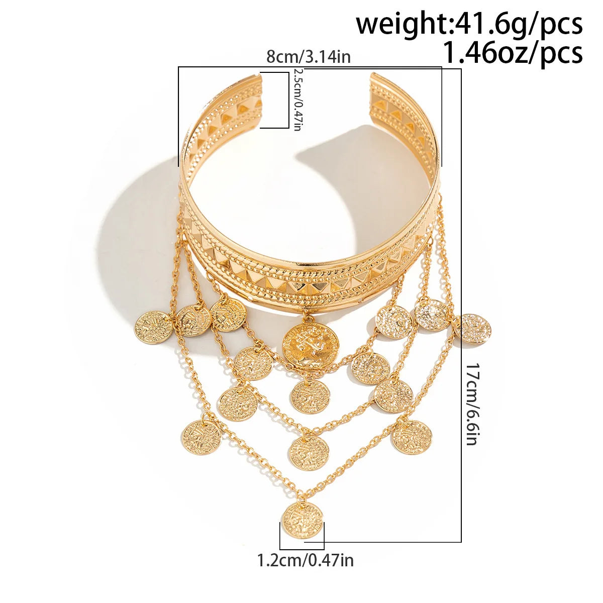 New Trendy Golden Metal Coin Leaf Chain Tassel Upper Arm Bangles Cuff Bracelet