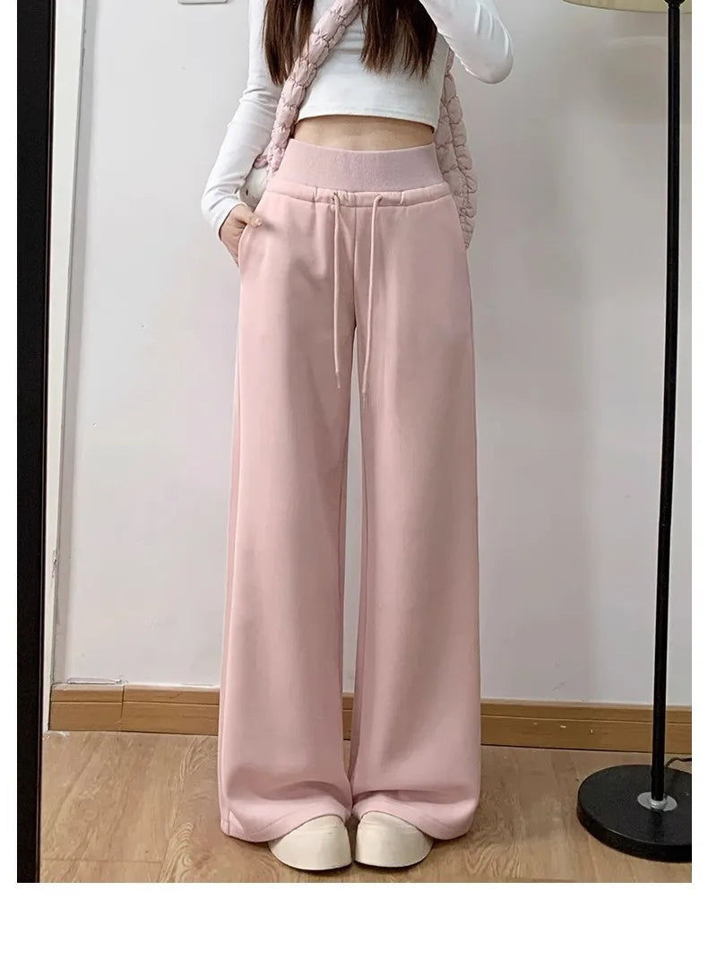 Women’s Gray High-Waist Straight Leg Wide-Leg Sweatpants