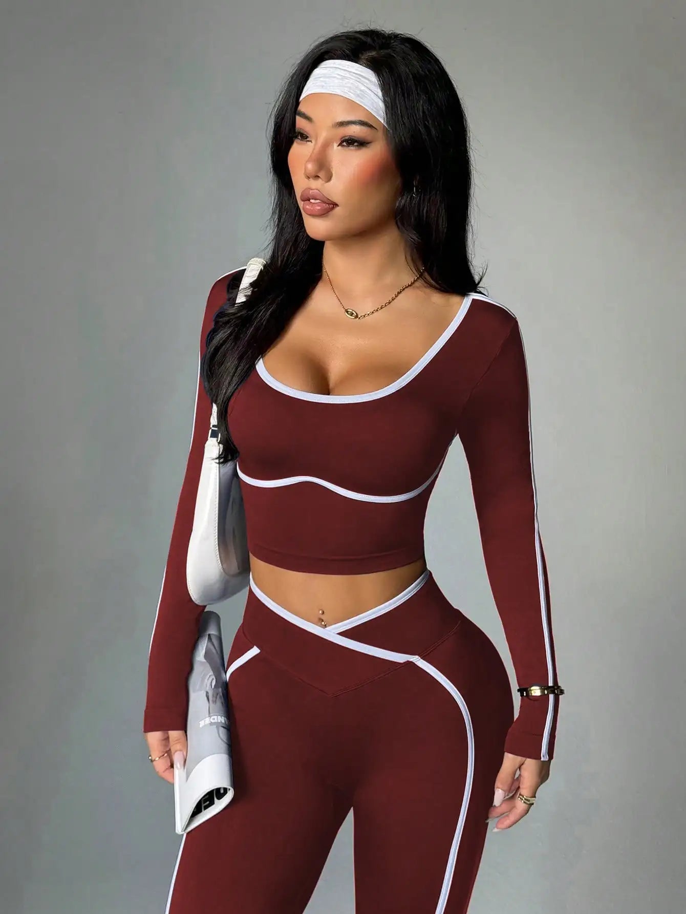 Women’s Round Neck Long Sleeve Yoga Top &amp; Outdoor Fitness Pants Set