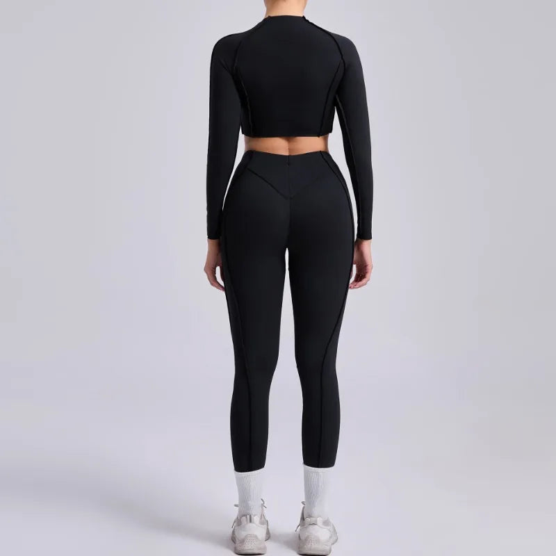 Seamless Yoga Sets Sports Fitness Hip-lifting High Waist Skinny Long-sleeved Suit Running Workout Gym Leggings Sets for Women