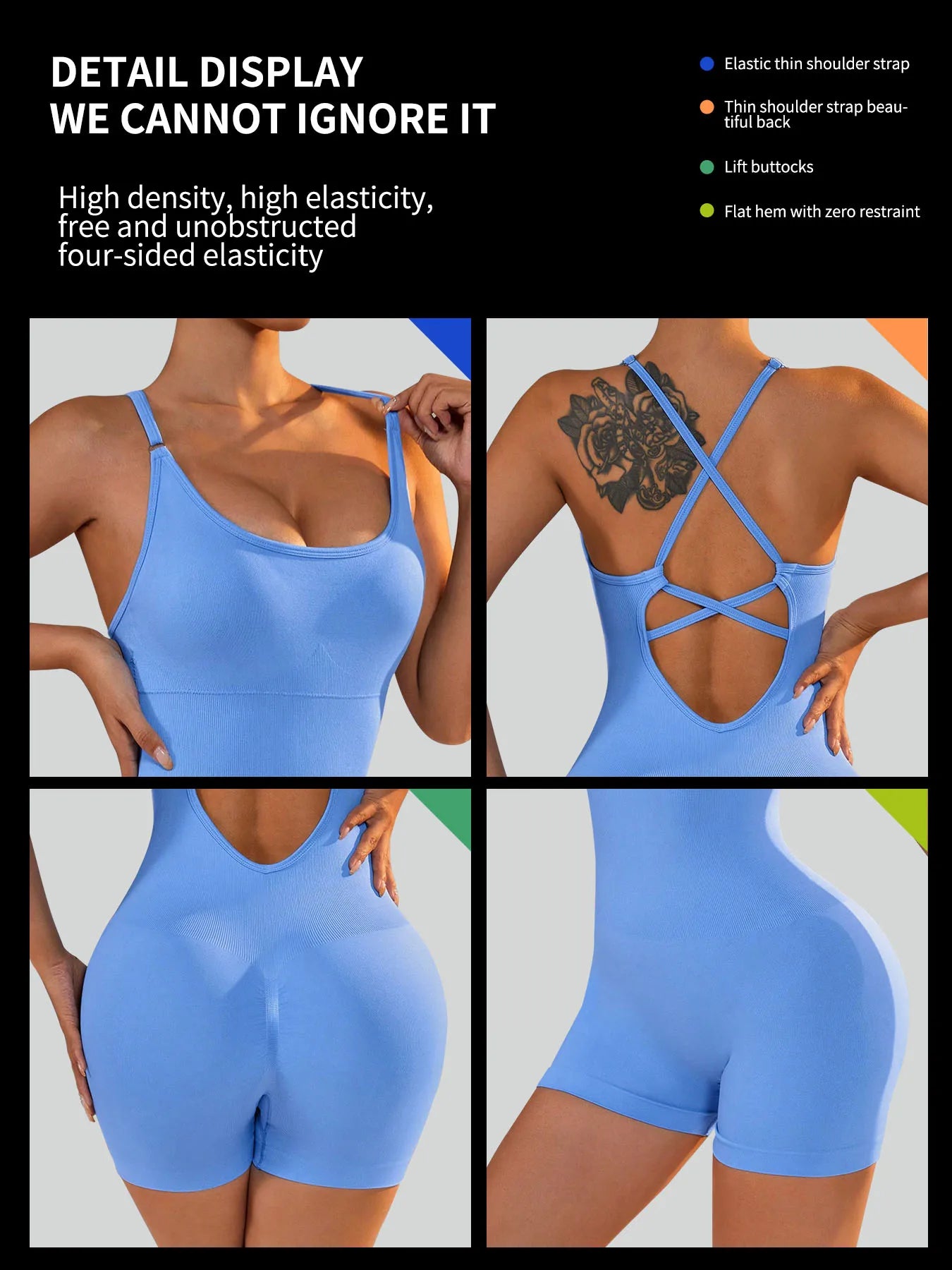 One-Piece Yoga Jumpsuit – Women’s Skinny Short Fitness Bodysuit