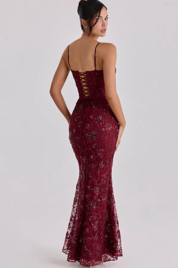 Retro Flora Sequin Maxi Sling Dress for Women