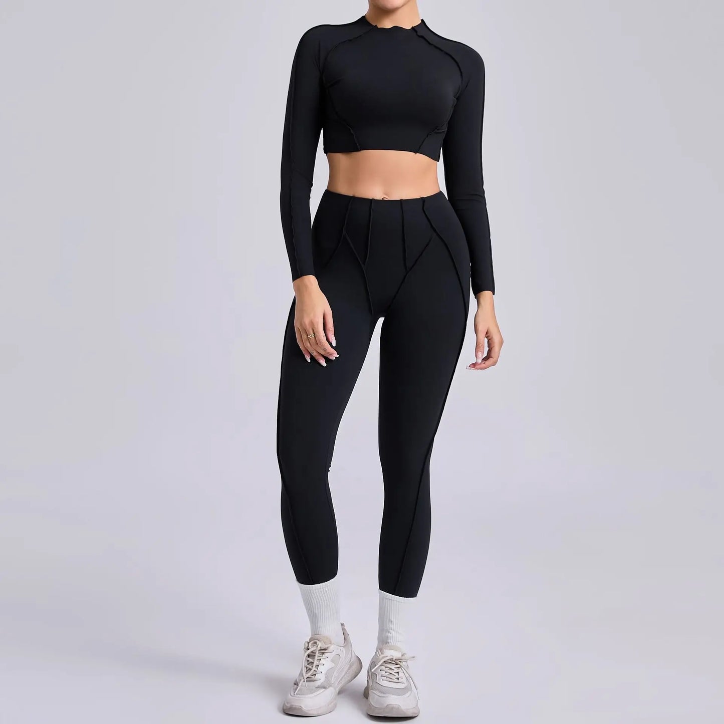 Seamless Yoga Sets Sports Fitness Hip-lifting High Waist Skinny Long-sleeved Suit Running Workout Gym Leggings Sets for Women