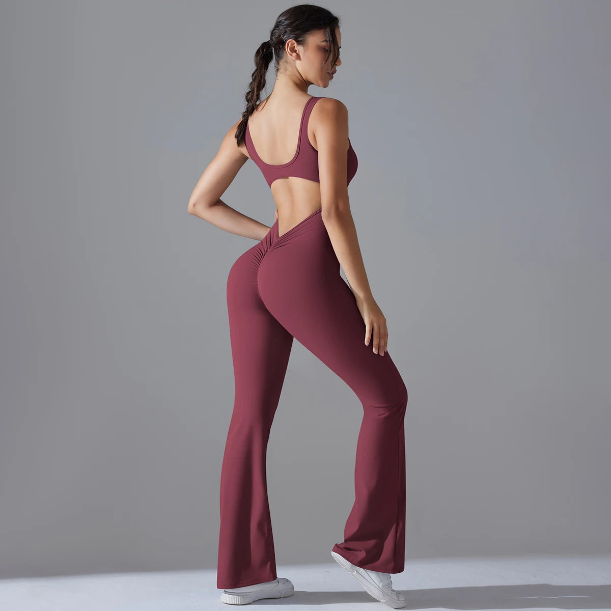 Sexy Back V Jumpsuit Gym Set Women Training Yoga Suit