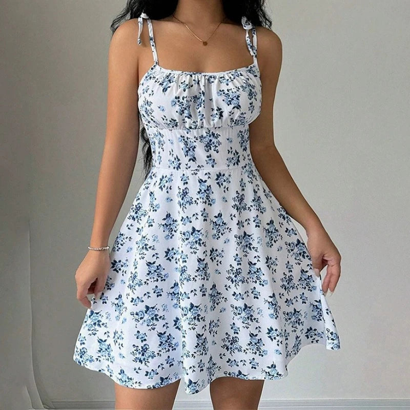 Women’s Summer Floral Spaghetti Strap Beach Short Dress