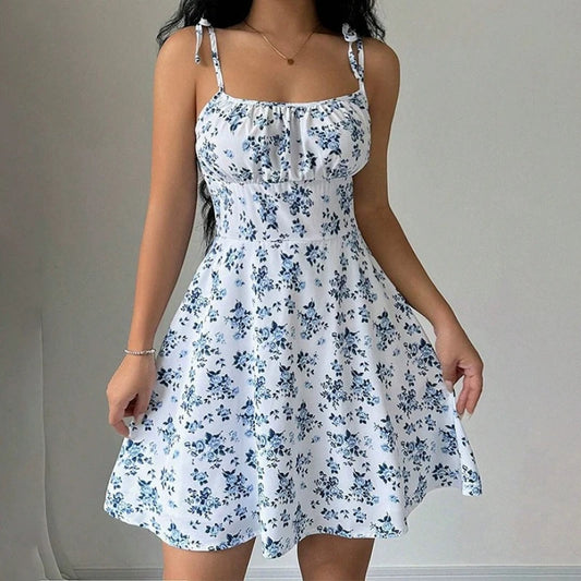 Women’s Summer Floral Spaghetti Strap Beach Short Dress