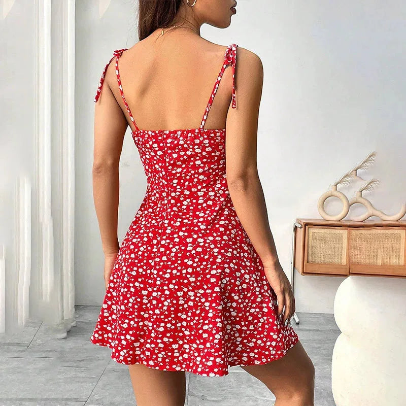 Women’s Summer Floral Spaghetti Strap Beach Short Dress