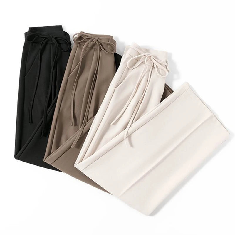 Spring Women Lace Up Straight Leg Suit Pants