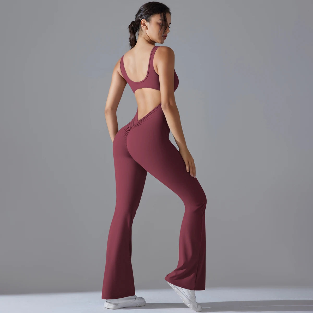 Sexy Back V Jumpsuit Gym Set Women Training Yoga Suit
