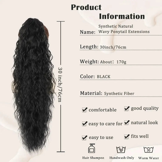 Long Wavy Ponytail Extension Black Brown 18-30"