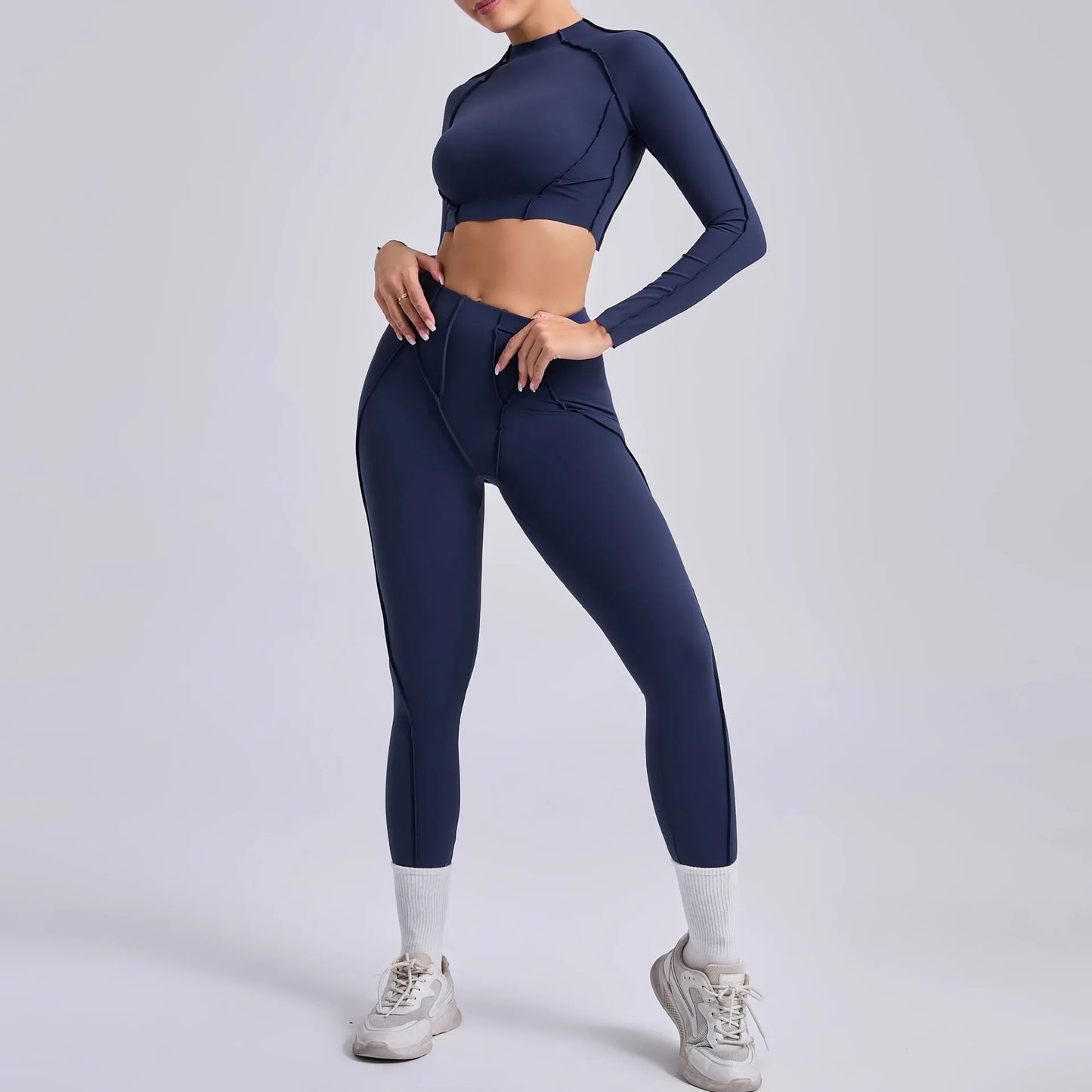 Seamless Yoga Sets Sports Fitness Hip-lifting High Waist Skinny Long-sleeved Suit Running Workout Gym Leggings Sets for Women