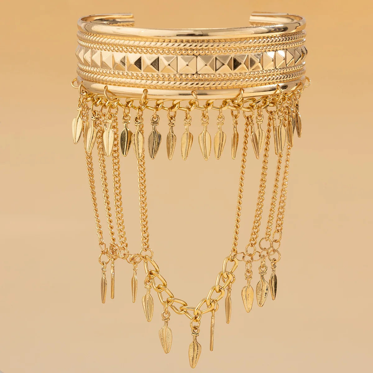 New Trendy Golden Metal Coin Leaf Chain Tassel Upper Arm Bangles Cuff Bracelet