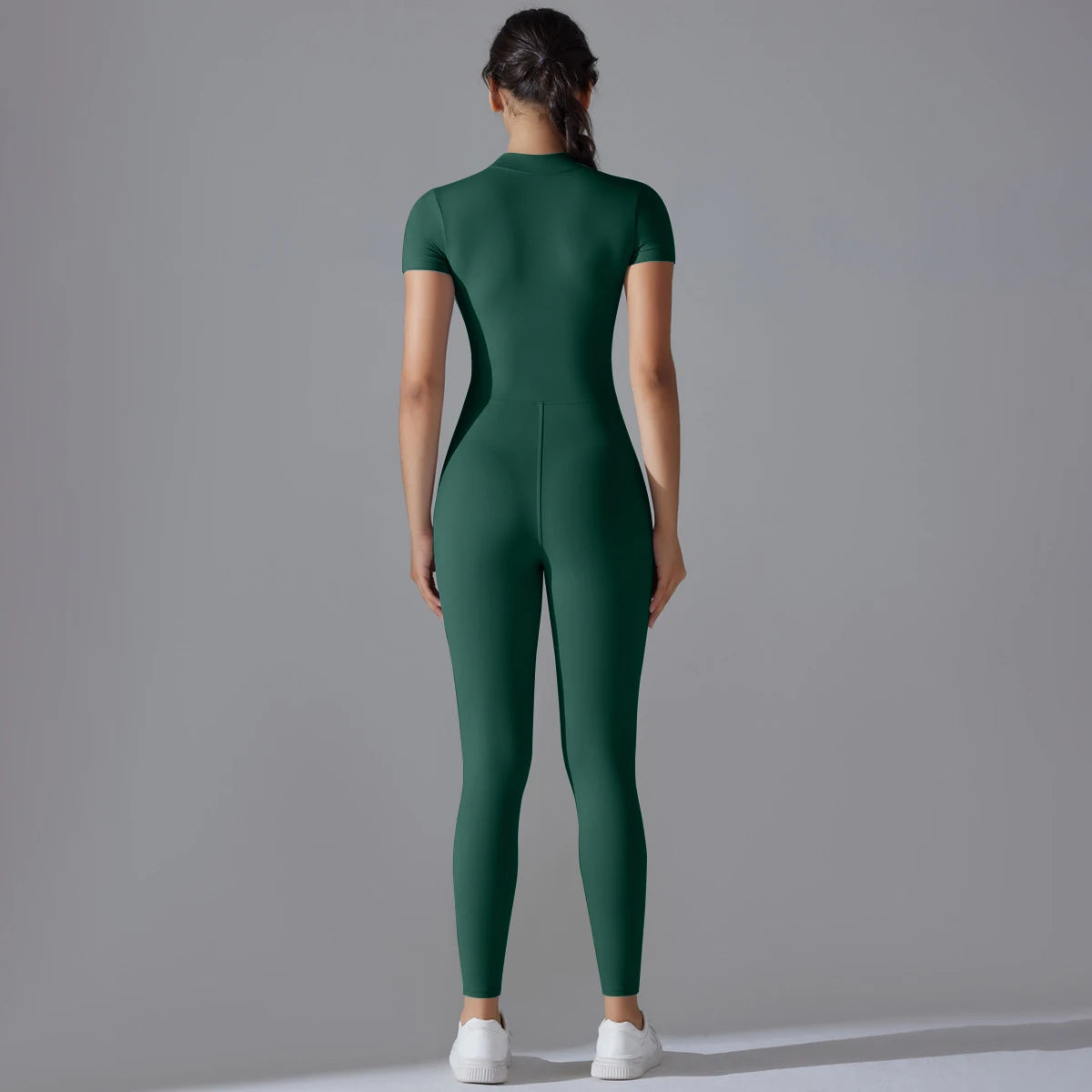 Naked Zipper Short-Sleeved Yoga Jumpsuit