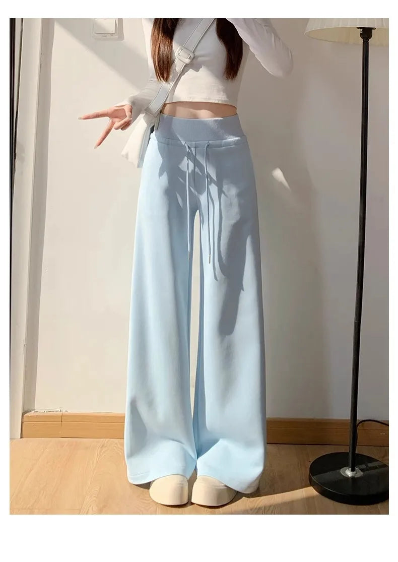 Women’s Gray High-Waist Straight Leg Wide-Leg Sweatpants