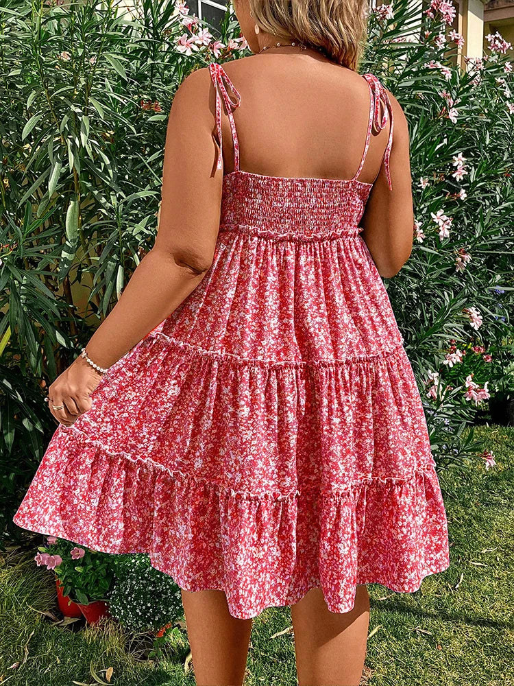 Plus Size Women's Mini Floral Dresses Half Bodycon Short Sleeve Summer Sling Comfortable Casual Best Choice for Summer