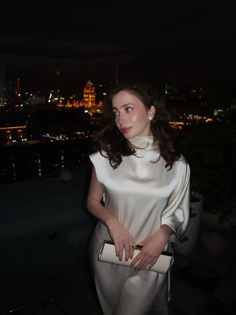 Women Solid Fashion Satin Maxi Dress