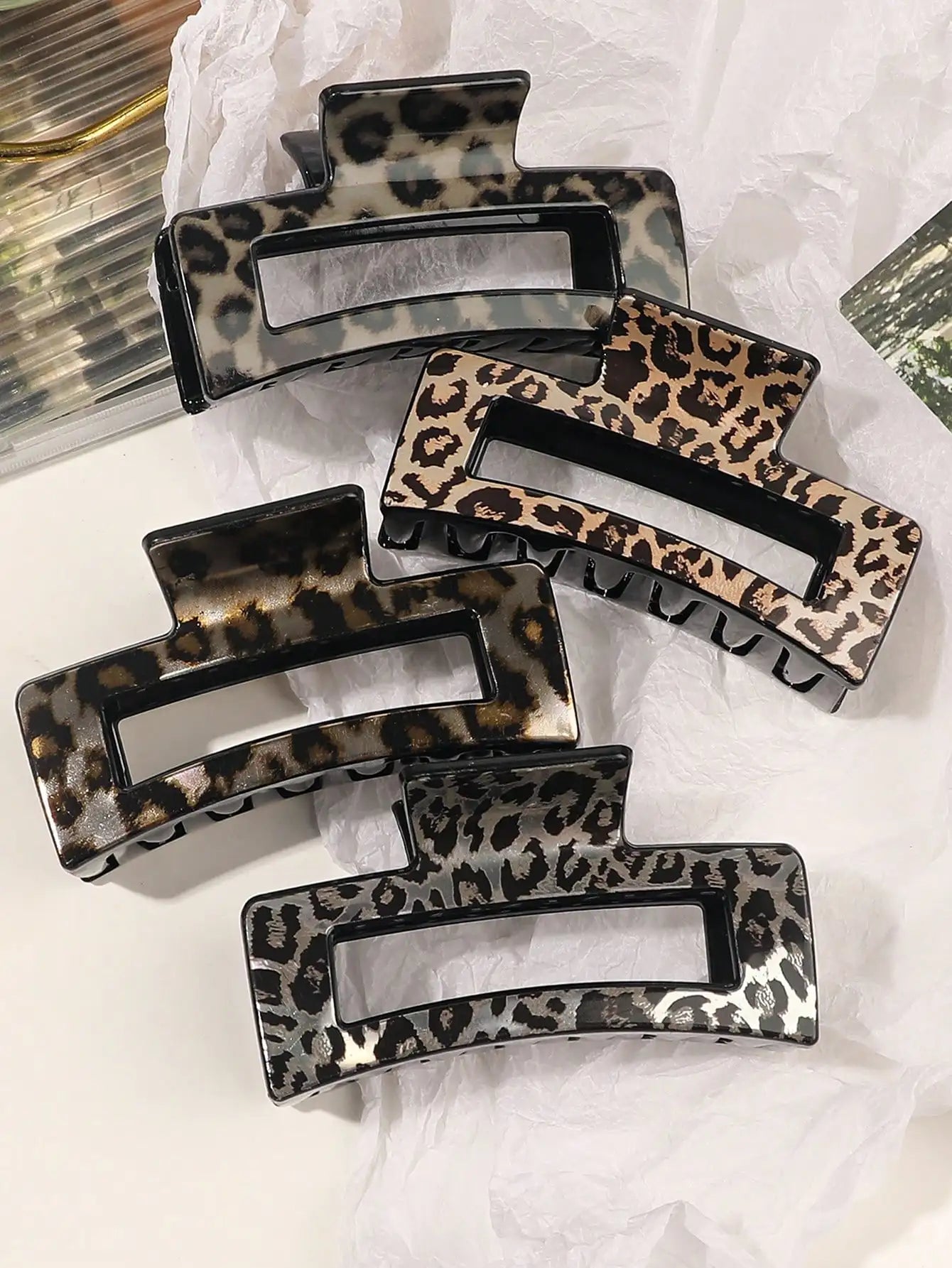 4Pcs Leopard Hair Claw Clips for Women Girls