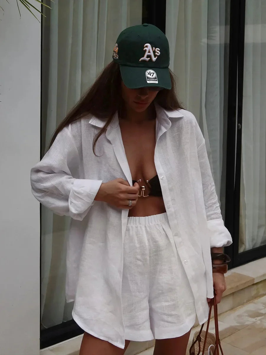 Wolfeel Women's Casual Shorts Sets 100% Cotton Solid Color