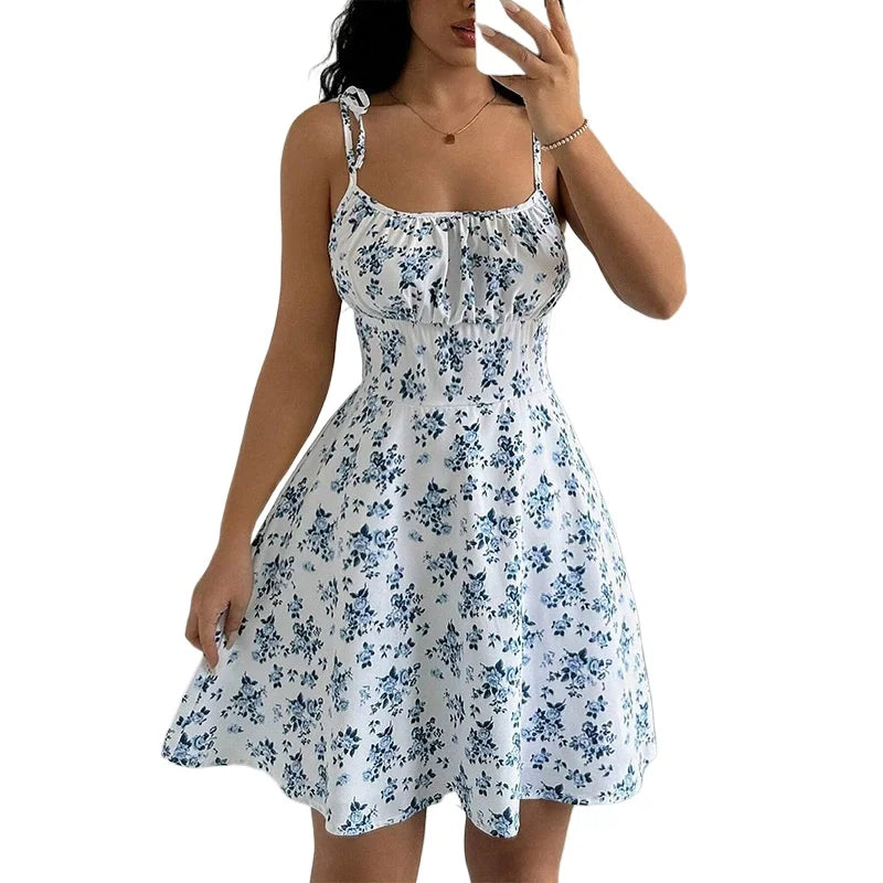 Women’s Summer Floral Spaghetti Strap Beach Short Dress