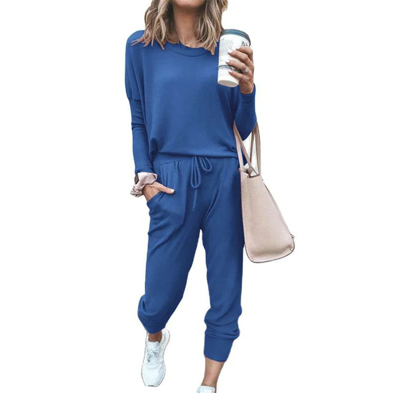 Hot Women's Long Sleeve Round Neck Top and Pants Set