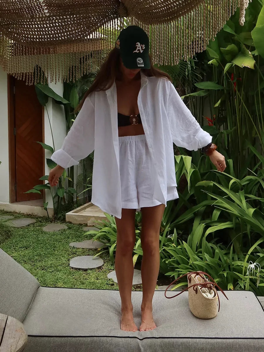 Wolfeel Women's Casual Shorts Sets 100% Cotton Solid Color