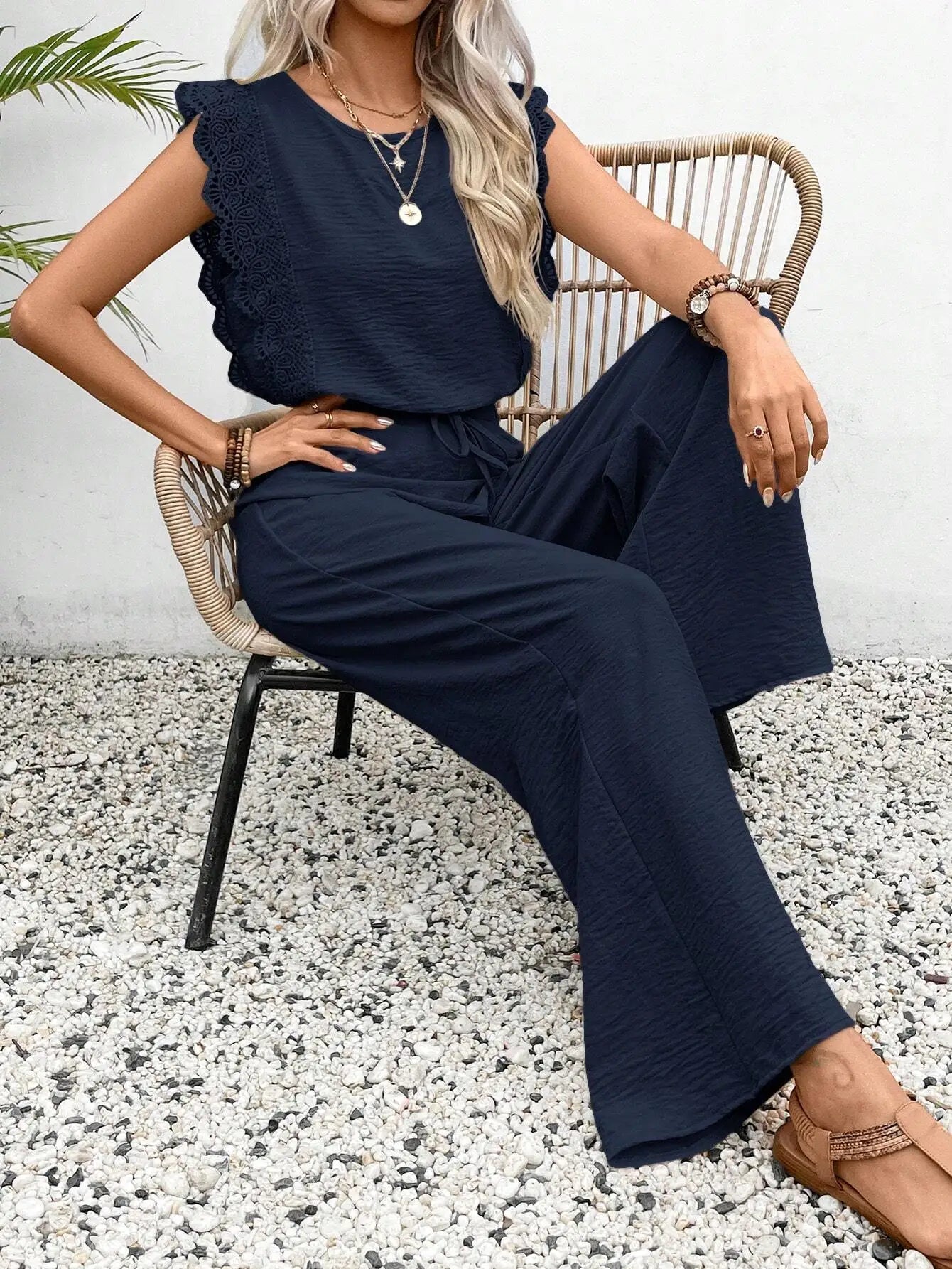 2026 Summer Women's Sleeveless O-Neck Top &amp; Elastic Waist Straight Pants 2-Piece Set