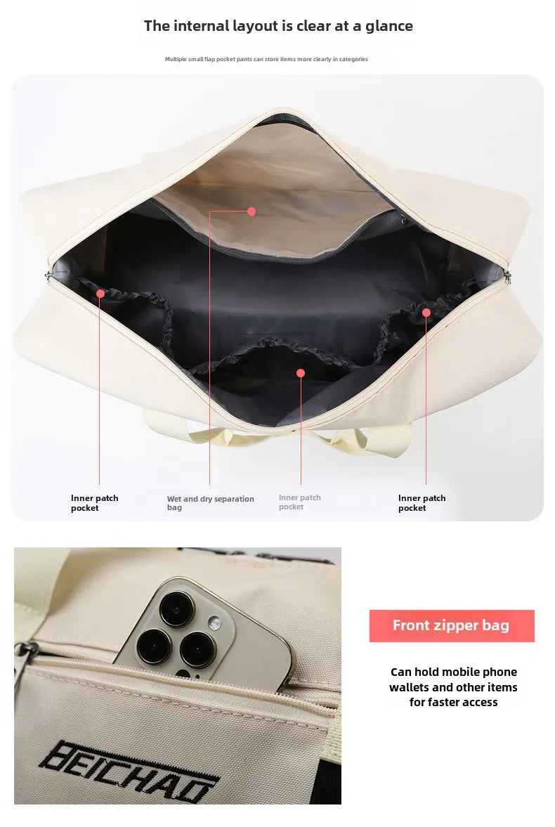 Expandable Travel Duffle Bag for Women, Sports Handbag, Fitness Bag, Large Capacity, One Shoulder Weekend Overnight Bag