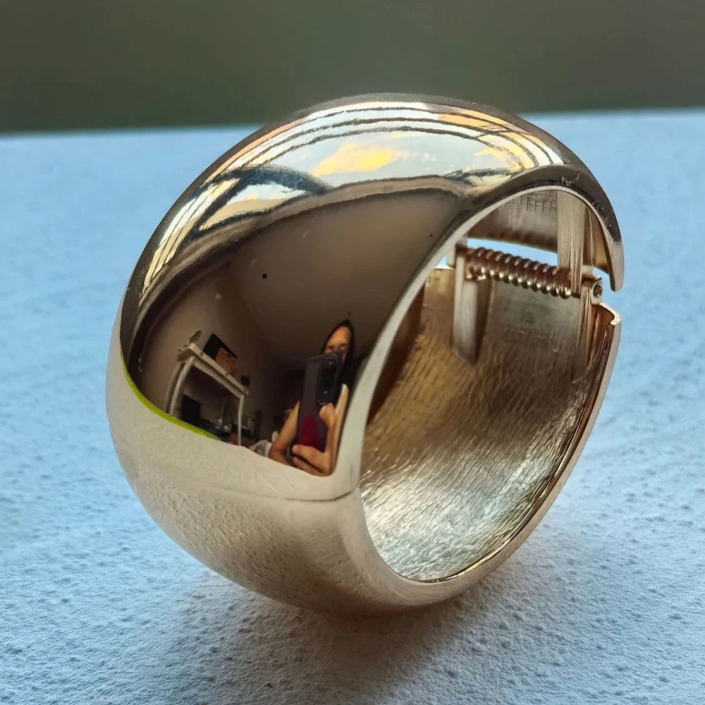 Two Exaggerated Punk Gold Color Chunky Wide Bangles