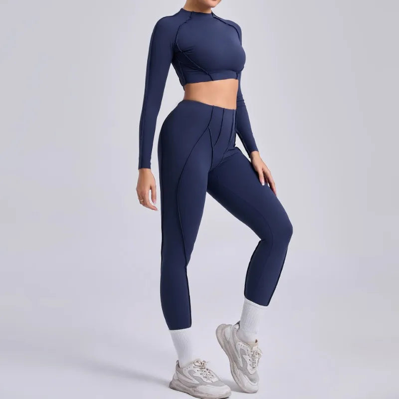Seamless Yoga Sets Sports Fitness Hip-lifting High Waist Skinny Long-sleeved Suit Running Workout Gym Leggings Sets for Women