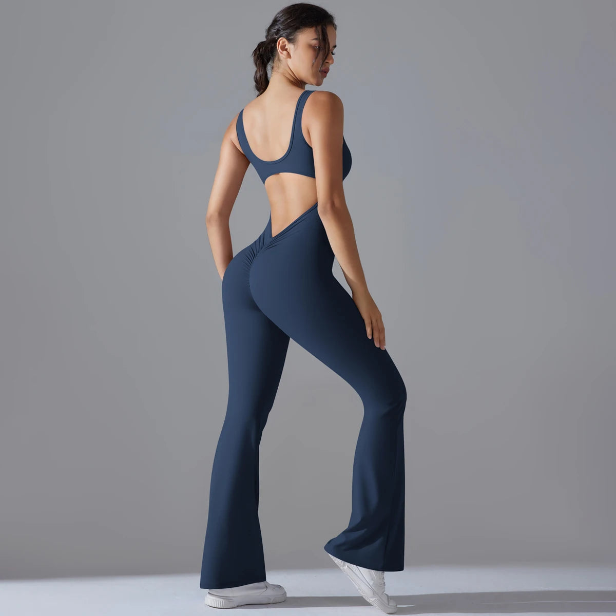 Sexy Back V Jumpsuit Gym Set Women Training Yoga Suit