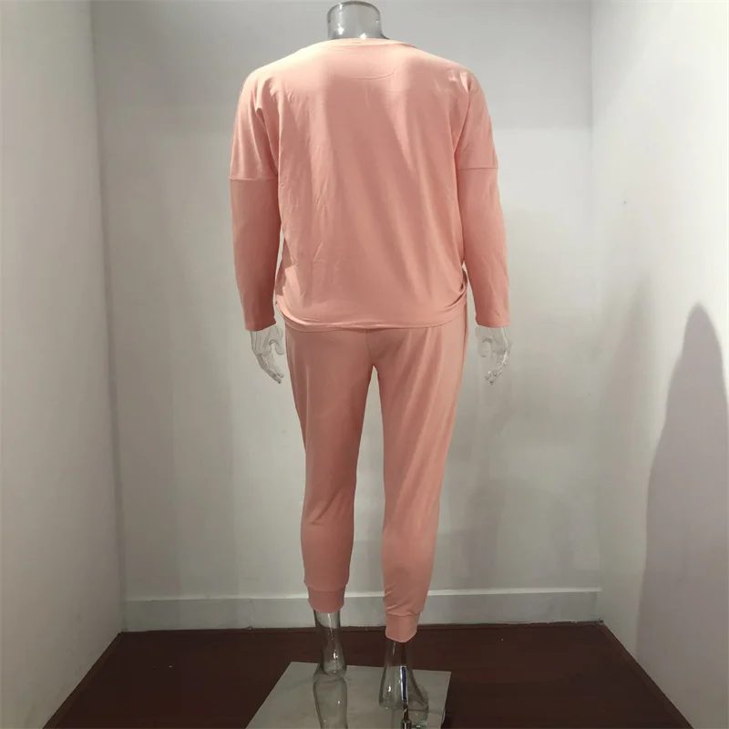 Hot Women's Long Sleeve Round Neck Top and Pants Set