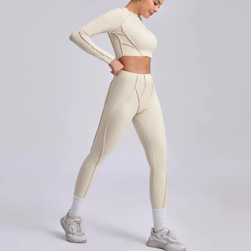 Seamless Yoga Sets Sports Fitness Hip-lifting High Waist Skinny Long-sleeved Suit Running Workout Gym Leggings Sets for Women