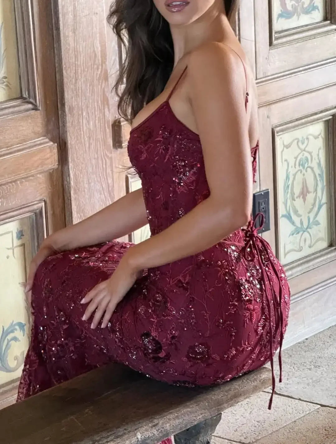 Retro Flora Sequin Maxi Sling Dress for Women