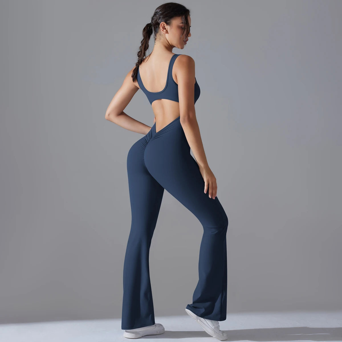 Sexy Back V Jumpsuit Gym Set Women Training Yoga Suit