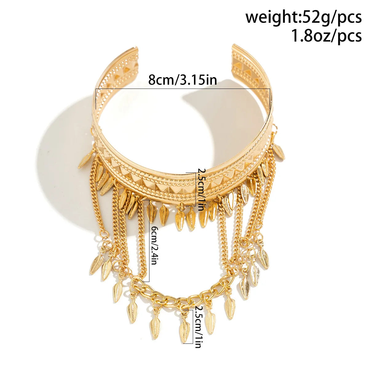 New Trendy Golden Metal Coin Leaf Chain Tassel Upper Arm Bangles Cuff Bracelet