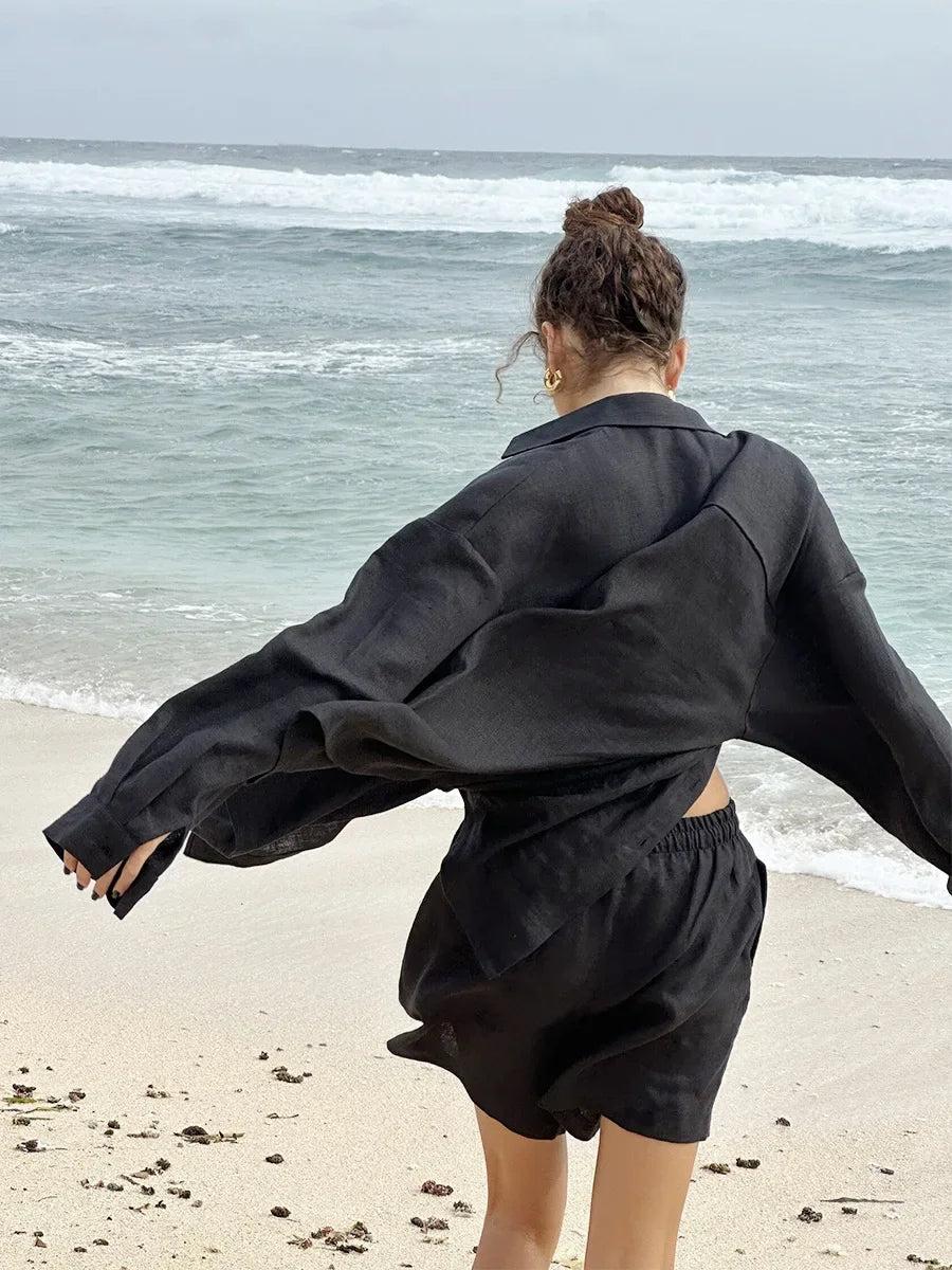 Wolfeel Women's Casual Shorts Sets 100% Cotton Solid Color