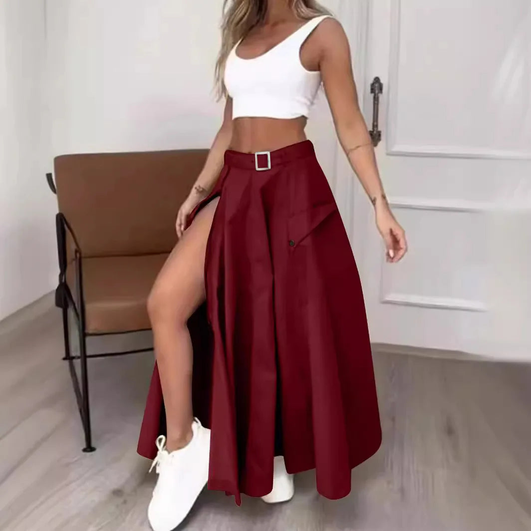 Elegant Irregular Split High-Waist A-Line Skirt for Women