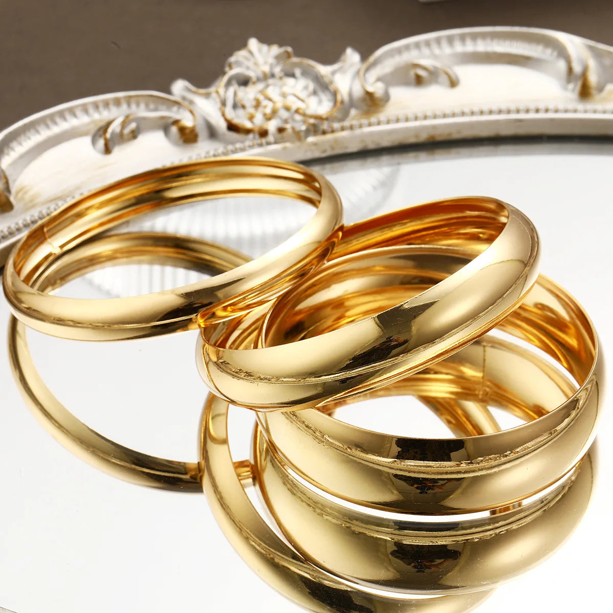 3 Pcs/Set Classic Gold Color Wide Bangles for Women