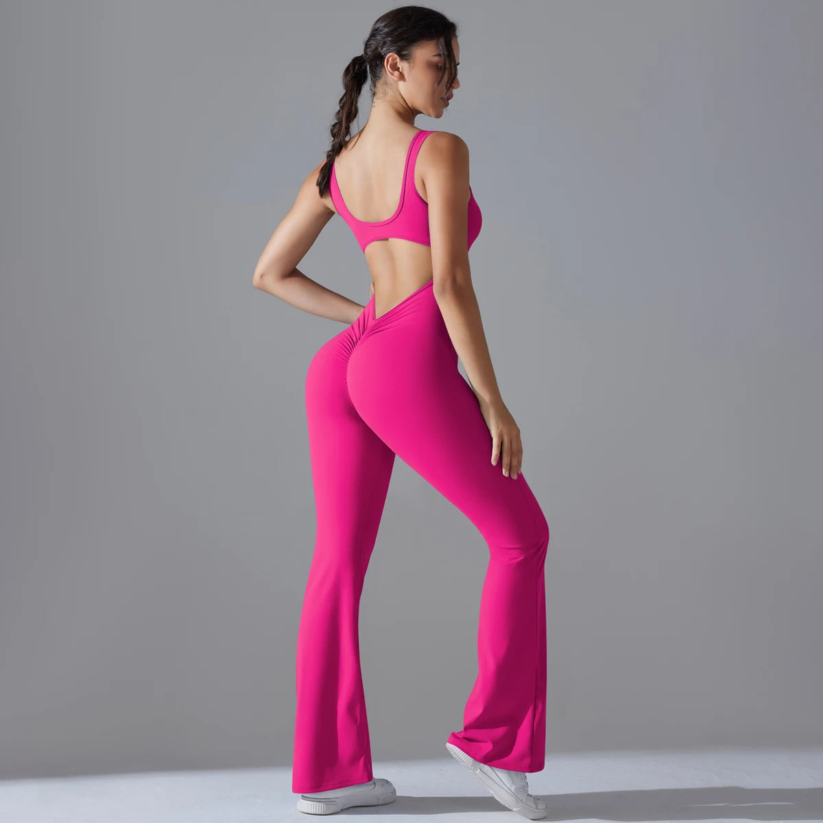 Sexy Back V Jumpsuit Gym Set Women Training Yoga Suit